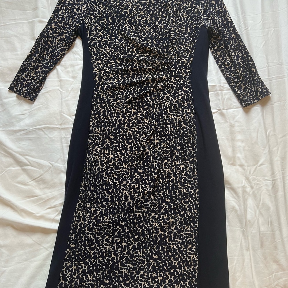 Ralph Lauren Navy Blue Leopard Print Sheath Dress